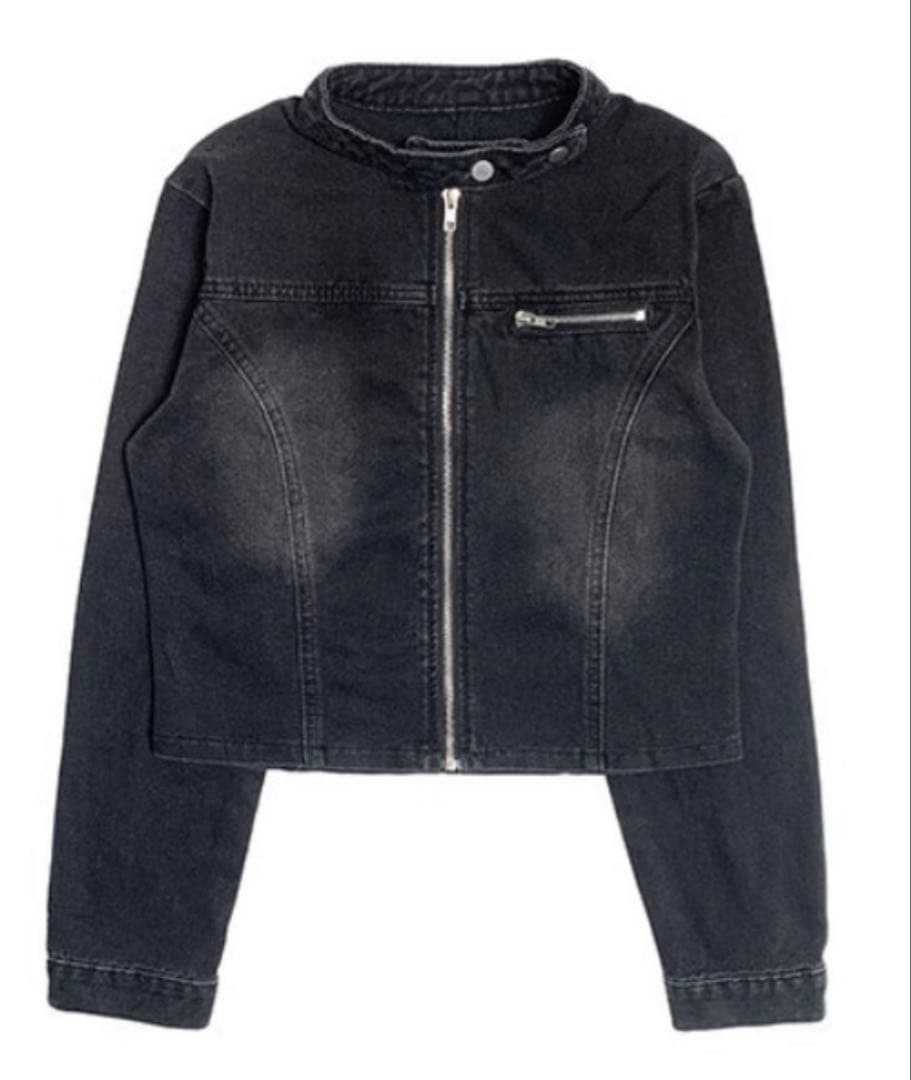 anyonemore スタンドカラーウォッシングバイカーデニムジャケット