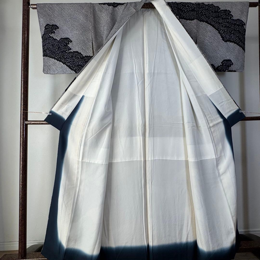 超美品　正絹　袷　現代　広襟　訪問着　着物　 黒　総絞り　絞り　162裄67