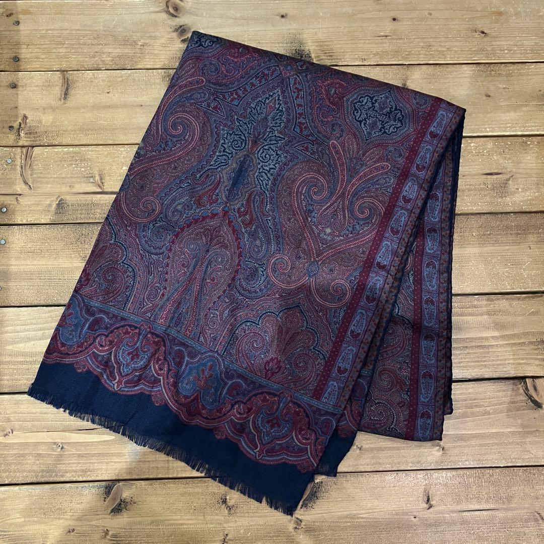 イタリア製 ETRO ペイズリー柄 大判 ストール シルク ウール パープル