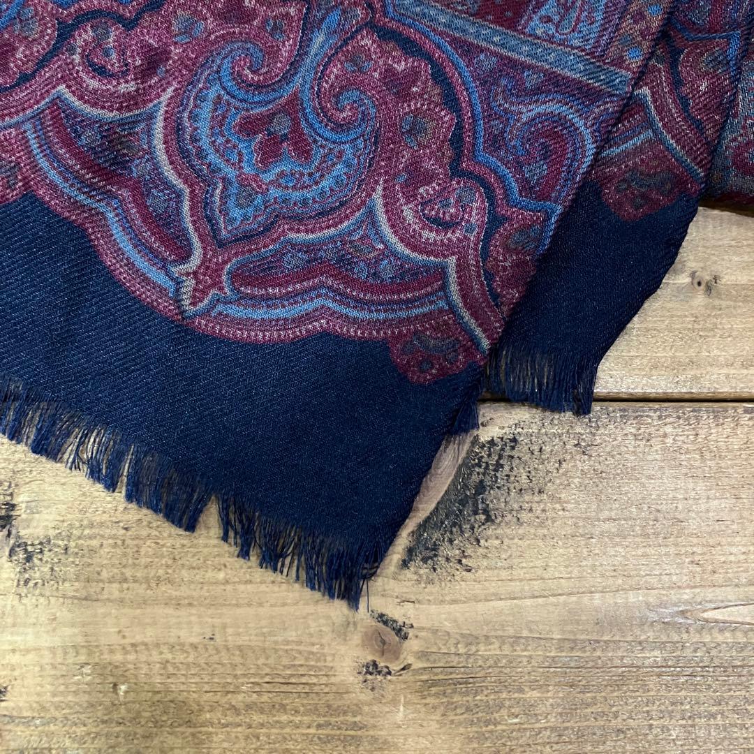 イタリア製 ETRO ペイズリー柄 大判 ストール シルク ウール パープル