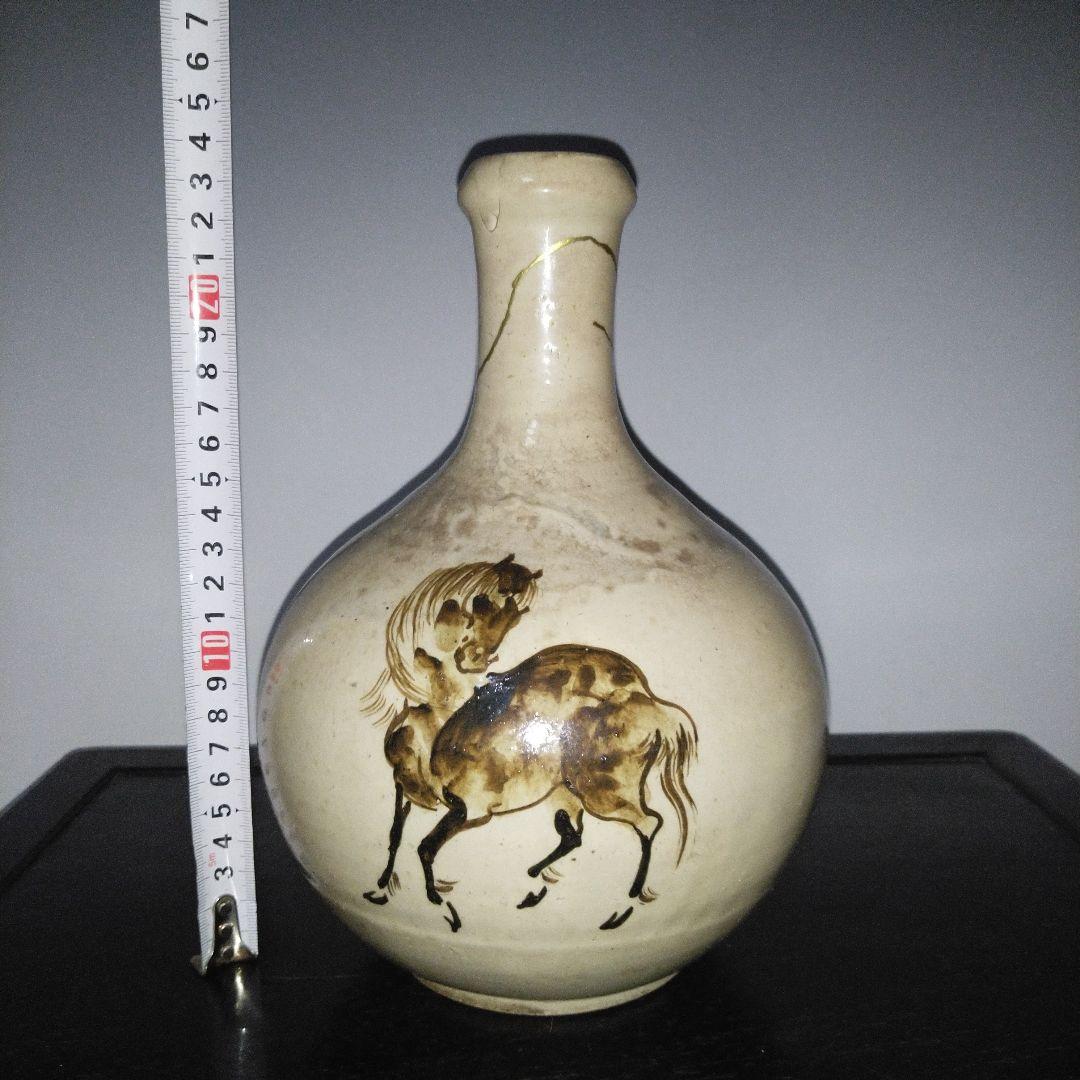 NO610 相馬焼　古相馬　徳利　馬絵　文字入り　補修アリ