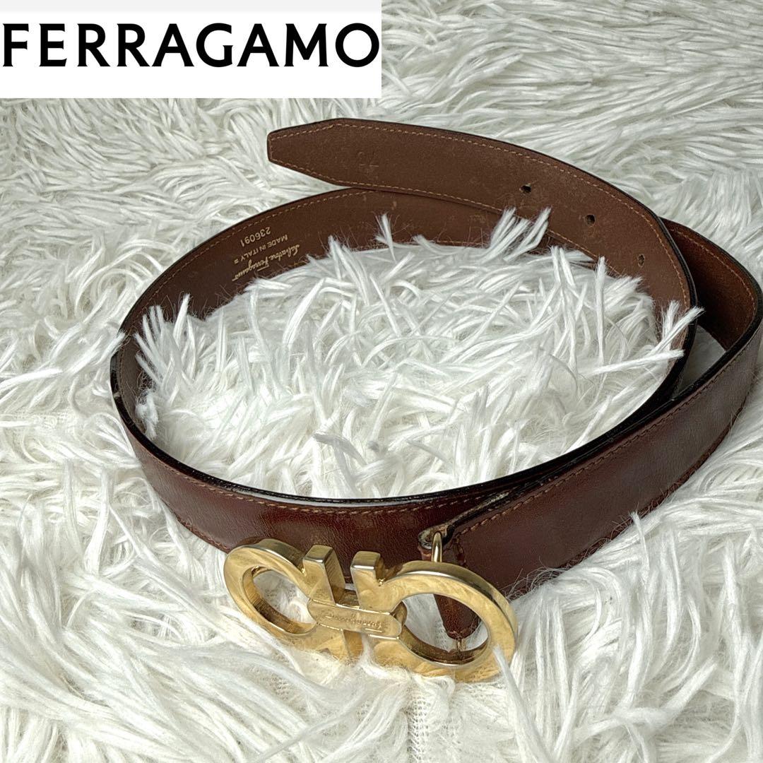 サルヴァトーレフェラガモ ガンチーニ 金金具 ベルト レザー ブラウン