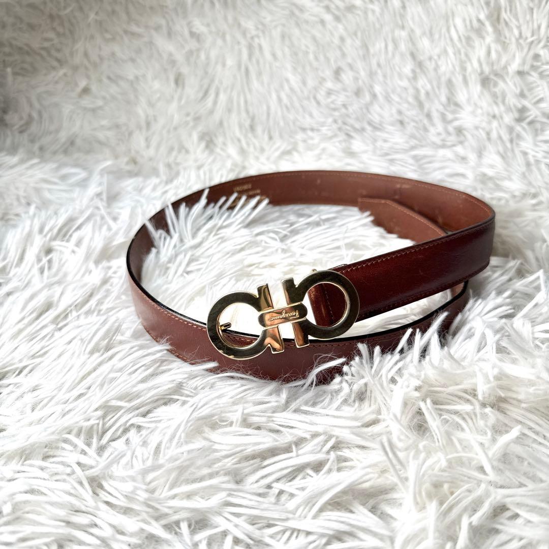 サルヴァトーレフェラガモ ガンチーニ 金金具 ベルト レザー ブラウン