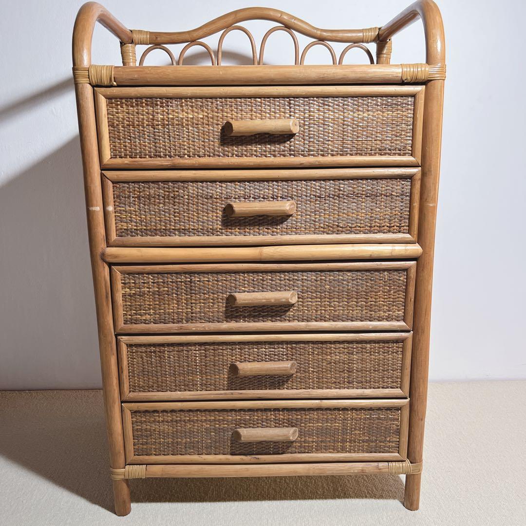 レトロ✨ラタン5段チェスト籐タンス　掃除済