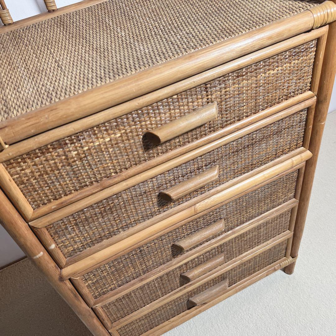 レトロ✨ラタン5段チェスト籐タンス　掃除済