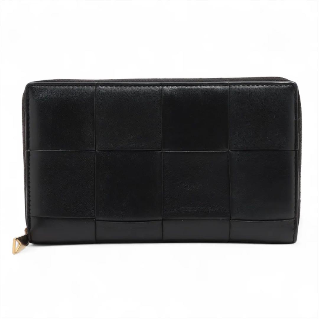 美品 ボッテガヴェネタ マキシイントレチャート ラウンドジップウォレット 黒