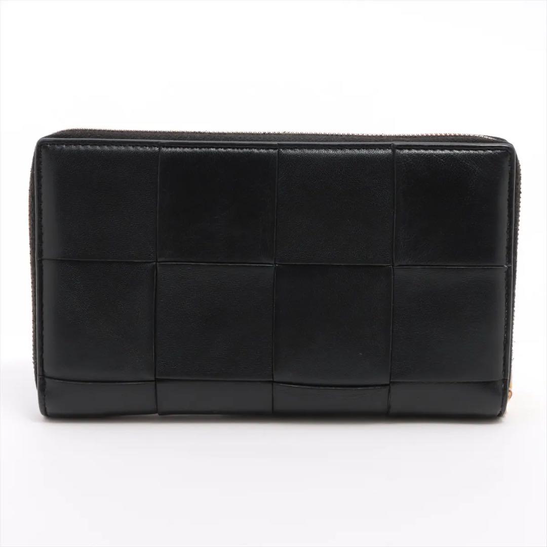 美品 ボッテガヴェネタ マキシイントレチャート ラウンドジップウォレット 黒