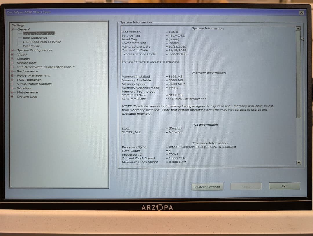ミニPC DELL Wyse 5070 Win11Pro J4105 8GB 128GB