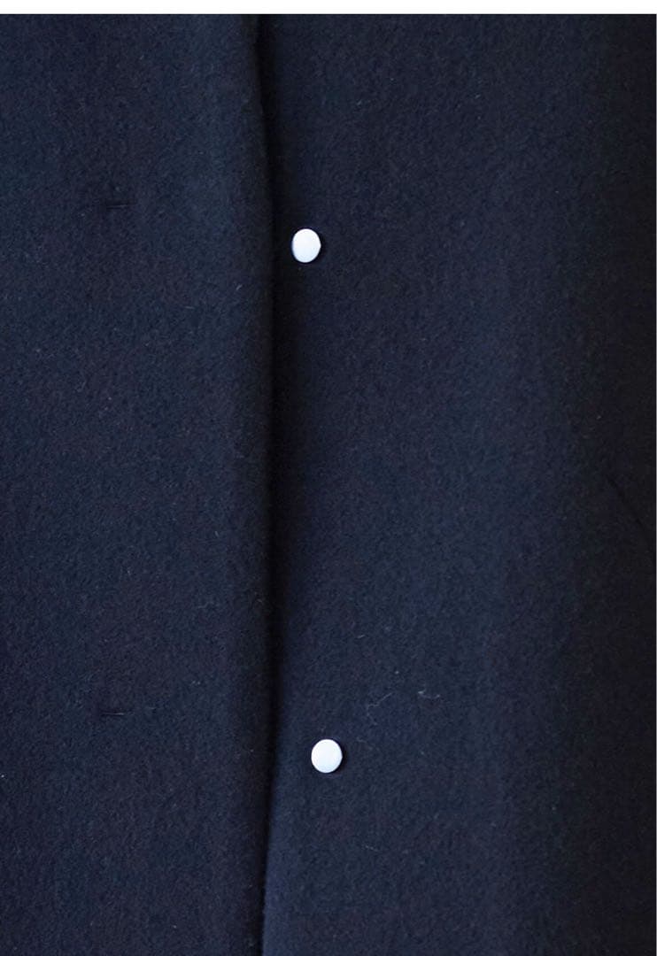 yuniノーカラーコート　ウールスーパー100 ブラック ミドル