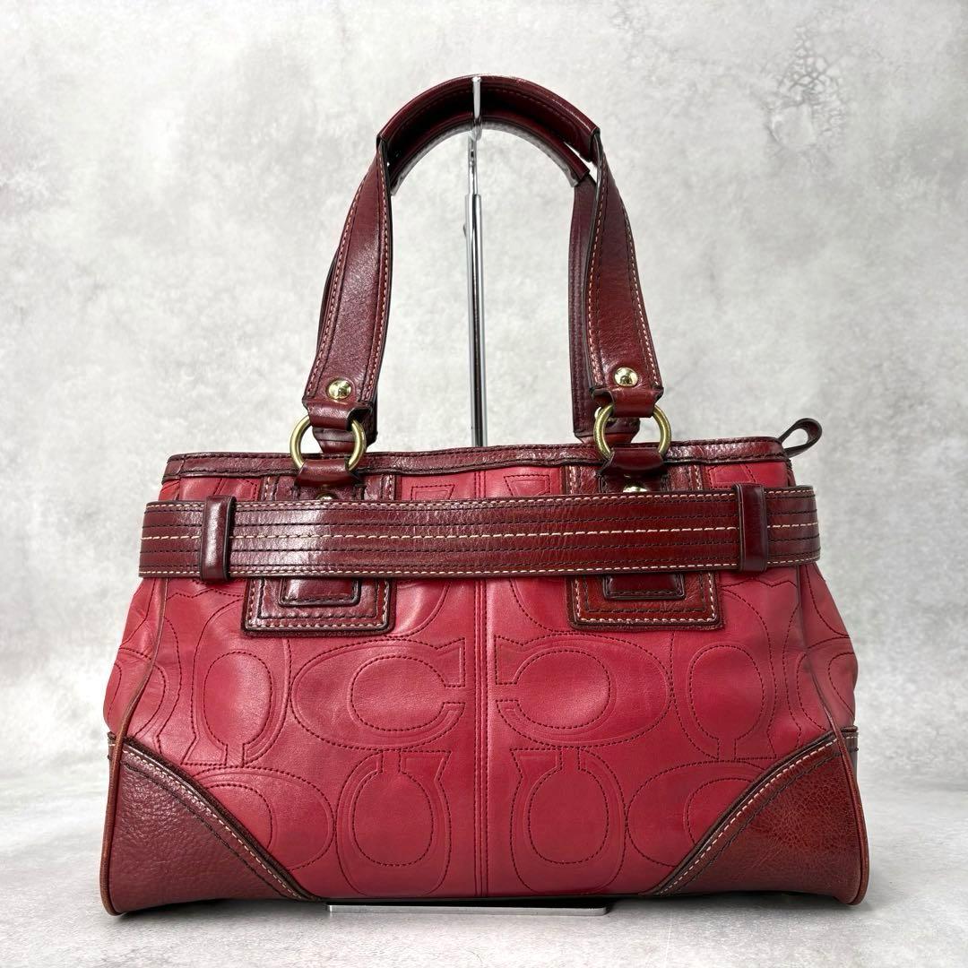 【美品】コーチ シグネチャー オールレザーハンドバッグ ホースビット タッセル