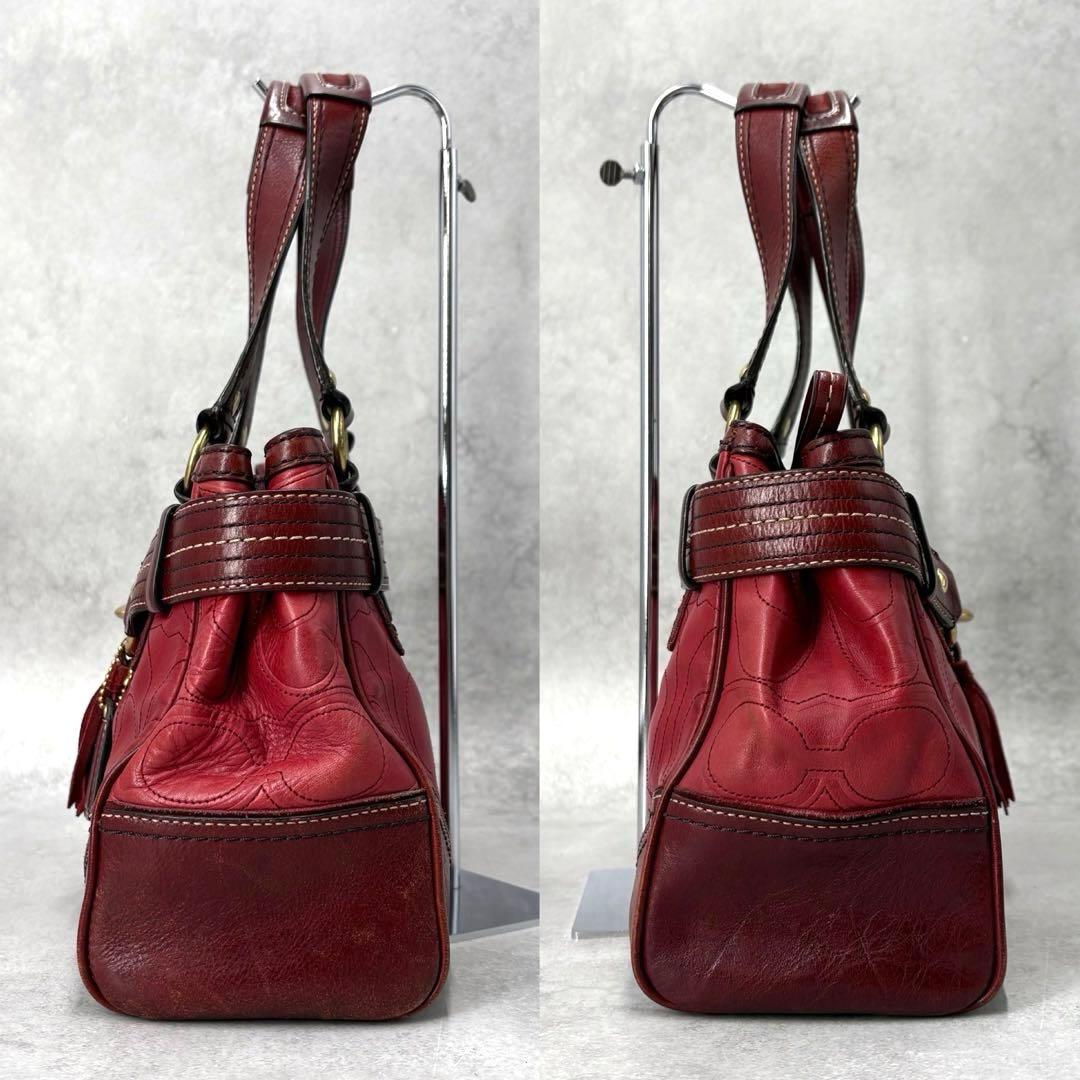 【美品】コーチ シグネチャー オールレザーハンドバッグ ホースビット タッセル