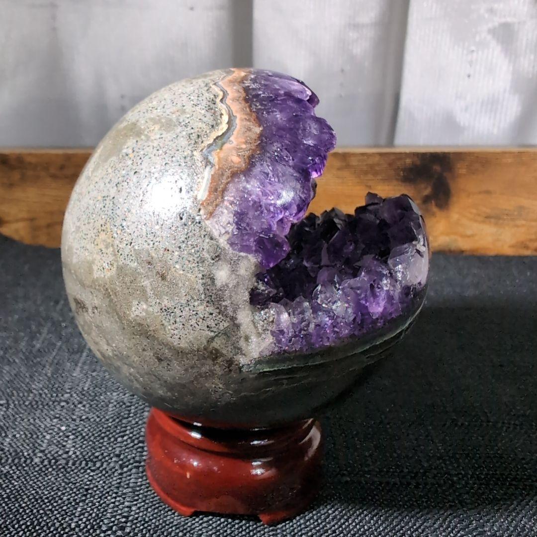 チ*ー様 アメジスト 球体 置物 木製台座付き