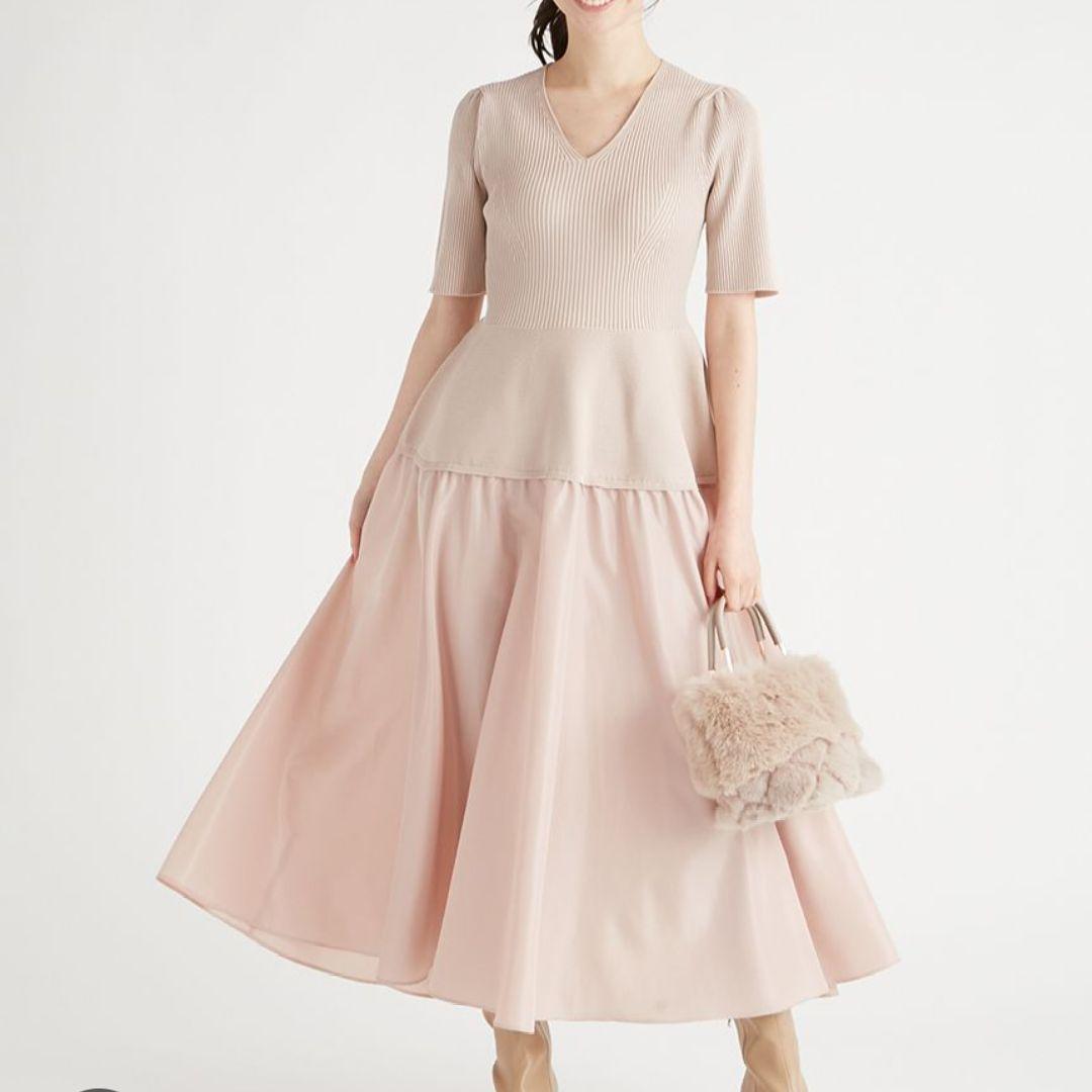 美品✨️CELFORD セルフォード ニットドッキングタフタワンピース ペプラム