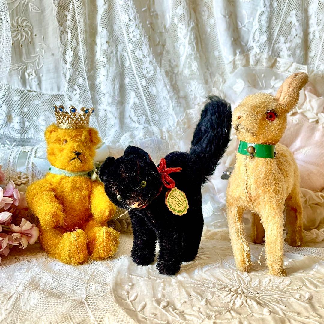 ハーマン黒猫ぬいぐるみ　ドイツヴィンテージHERMANN 検フランスアンティーク