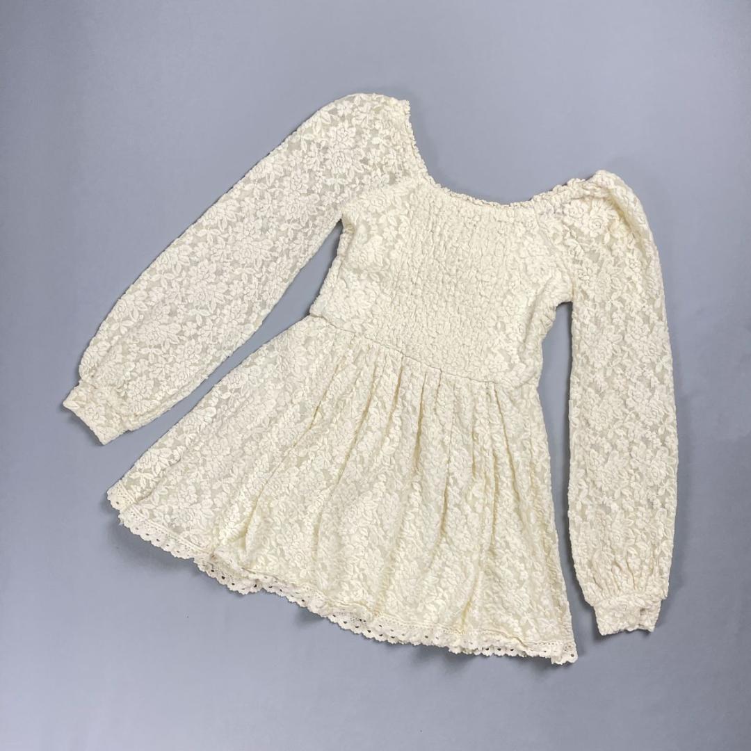 LIZLISA 花柄立体総レース リボンビスチェワンピース 白 F *BD201