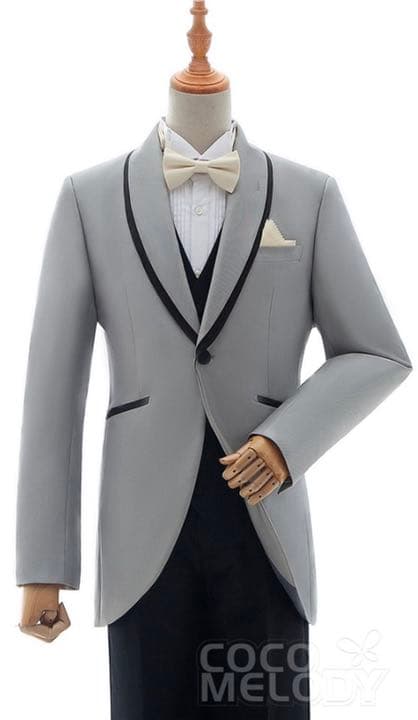 ※del※ウェディング タキシード モーニング スーツ シルバー 3点