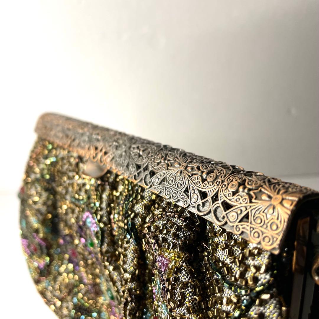 【美品】ルミーはしもと 総ビーズ ハンドバッグ がま口 皇室御用達