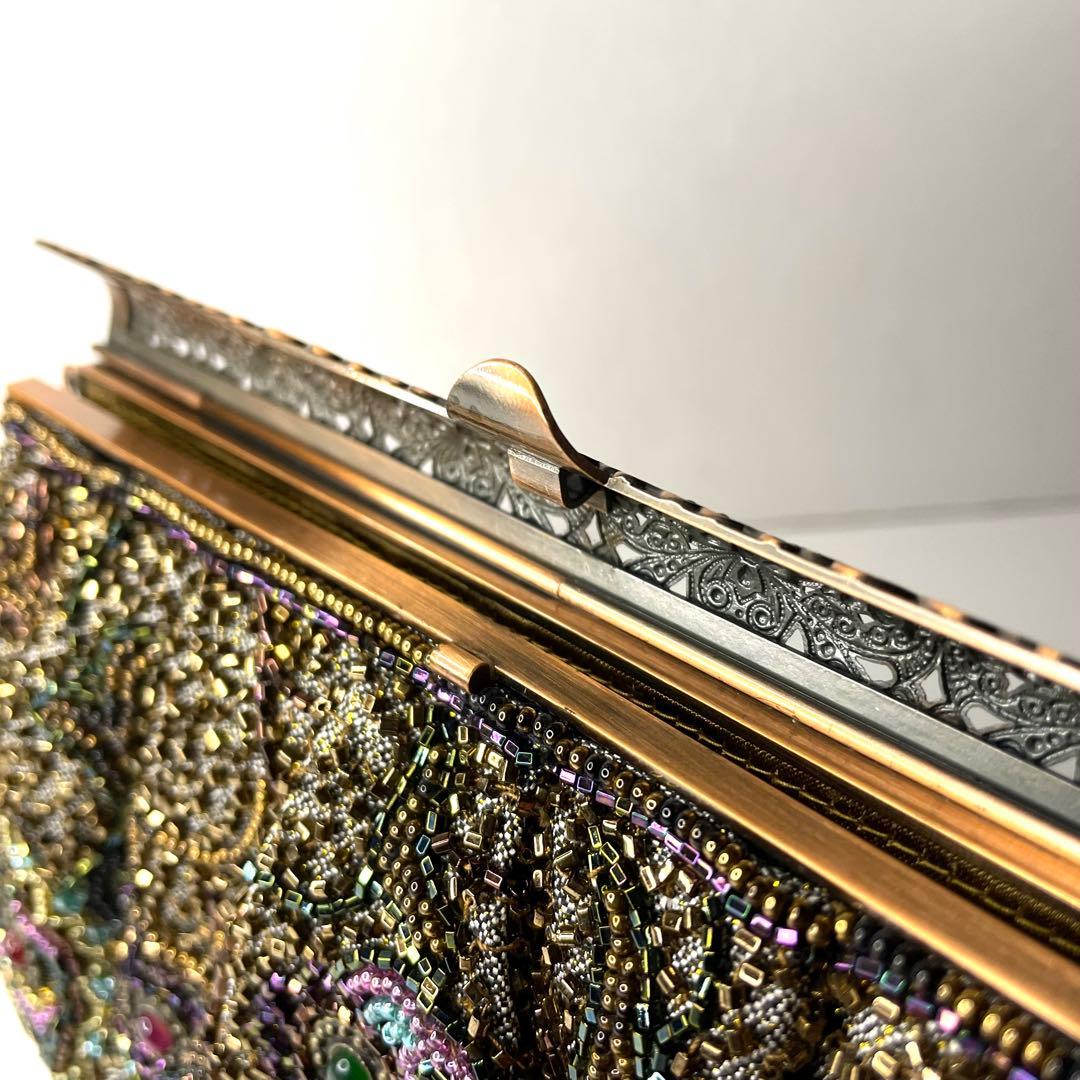 【美品】ルミーはしもと 総ビーズ ハンドバッグ がま口 皇室御用達