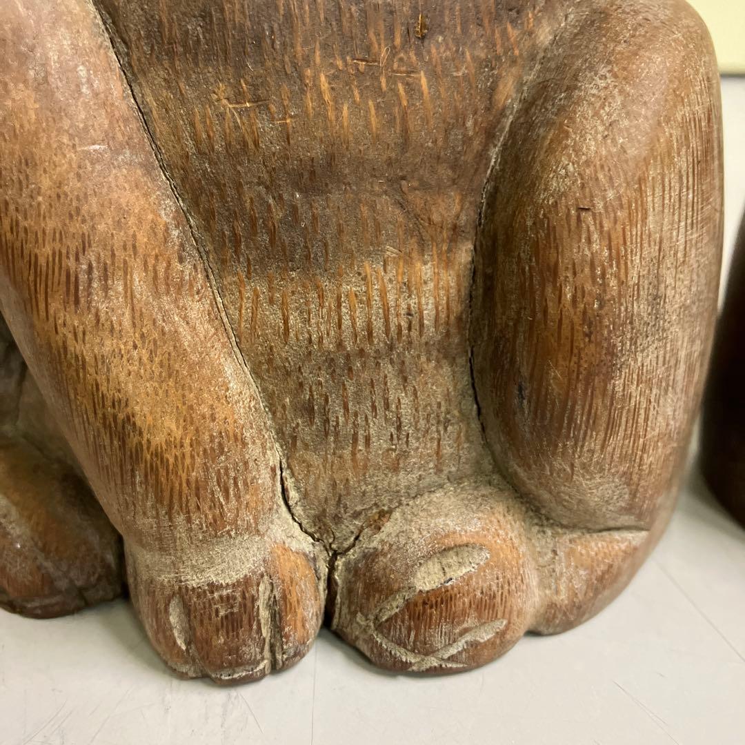 E-4昭和レトロ 招き猫 木製 置物 木彫り縁起物 2点セット 古道具 オブジェ