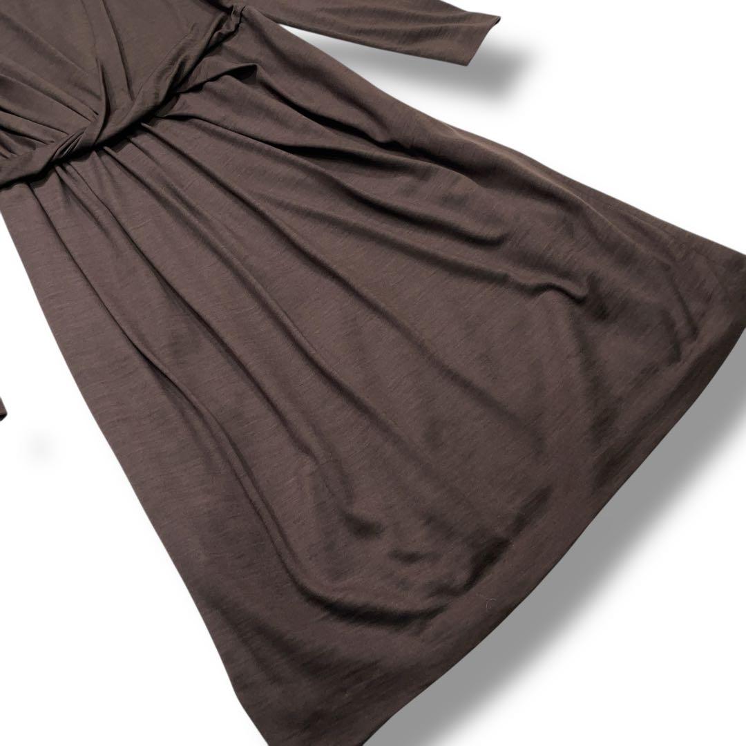 極美品 モラビト 上質ウール100% ビーズ装飾 ドレープワンピース 38