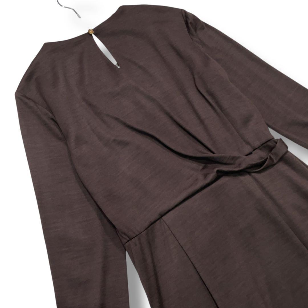 極美品 モラビト 上質ウール100% ビーズ装飾 ドレープワンピース 38