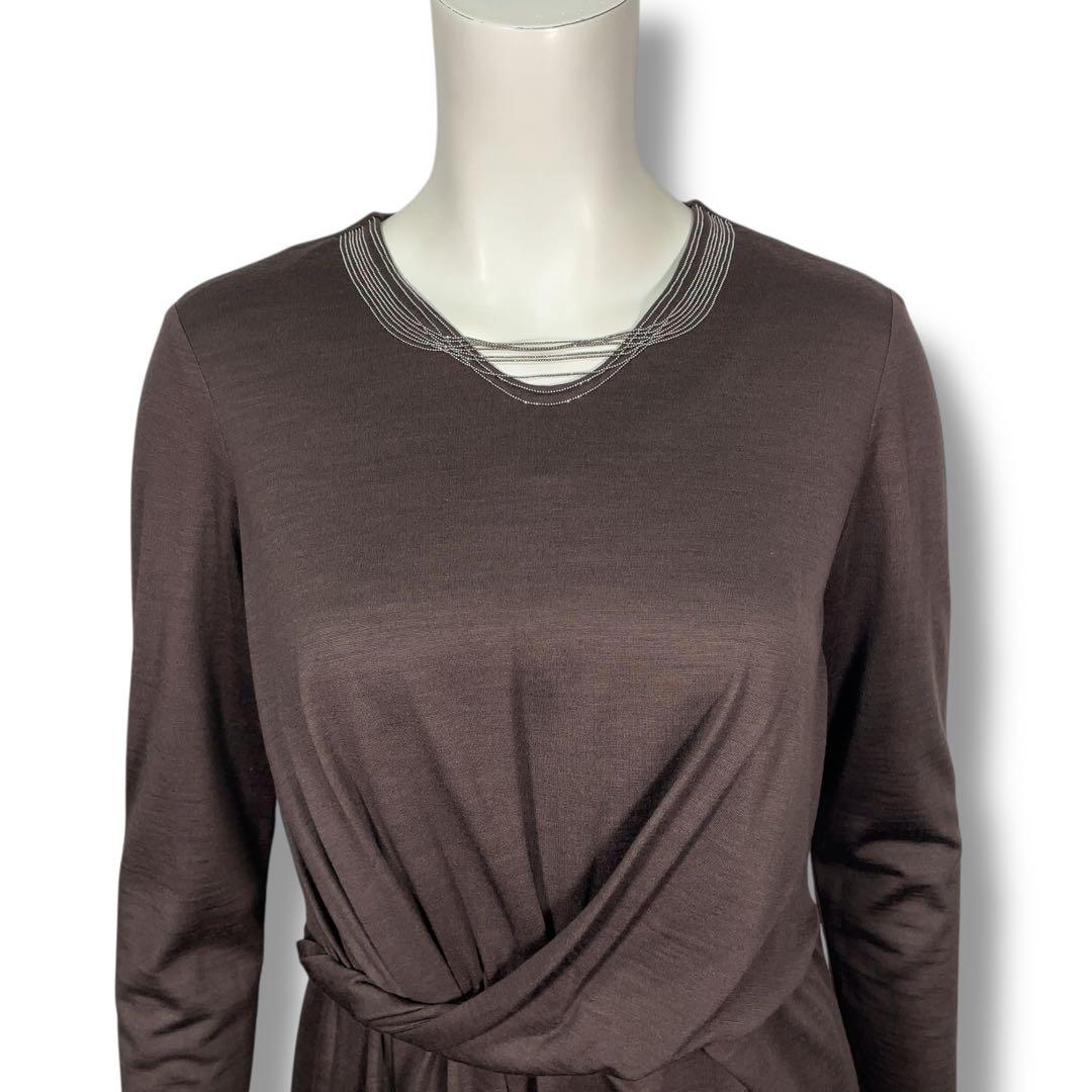 極美品 モラビト 上質ウール100% ビーズ装飾 ドレープワンピース 38