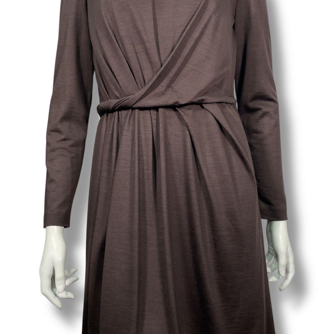 極美品 モラビト 上質ウール100% ビーズ装飾 ドレープワンピース 38