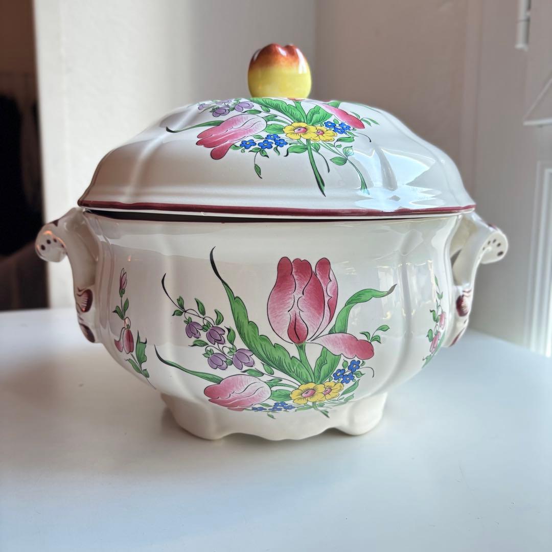 フランス アンティーク リュネヴィル K&G スーピエール 蓋付ボウル 花柄