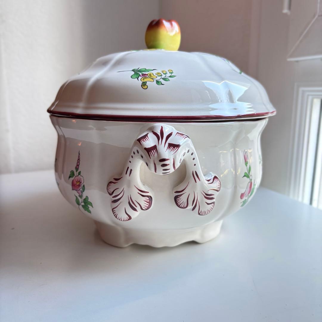 フランス アンティーク リュネヴィル K&G スーピエール 蓋付ボウル 花柄