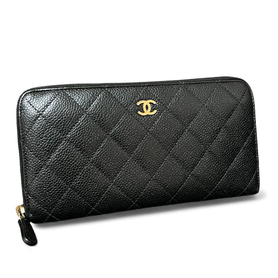 CHANEL シャネル キャビアスキン マトラッセ ラウンドジップ 長財布