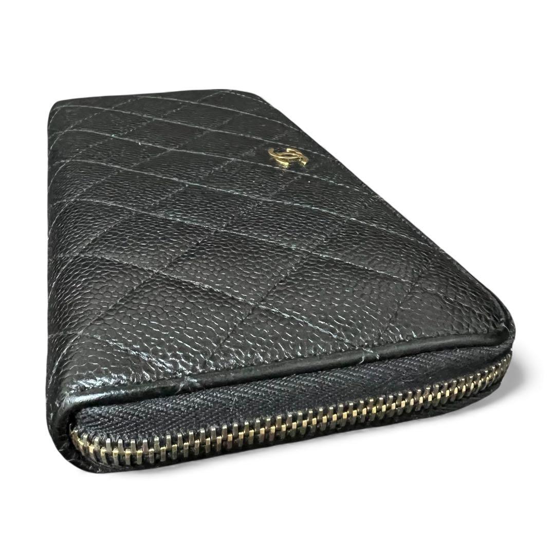 CHANEL シャネル キャビアスキン マトラッセ ラウンドジップ 長財布