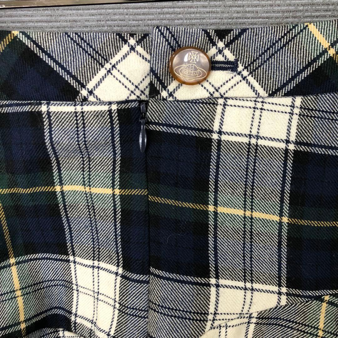 Vivienne Westwood ウール チェック 変形スカート 2 ネイビー