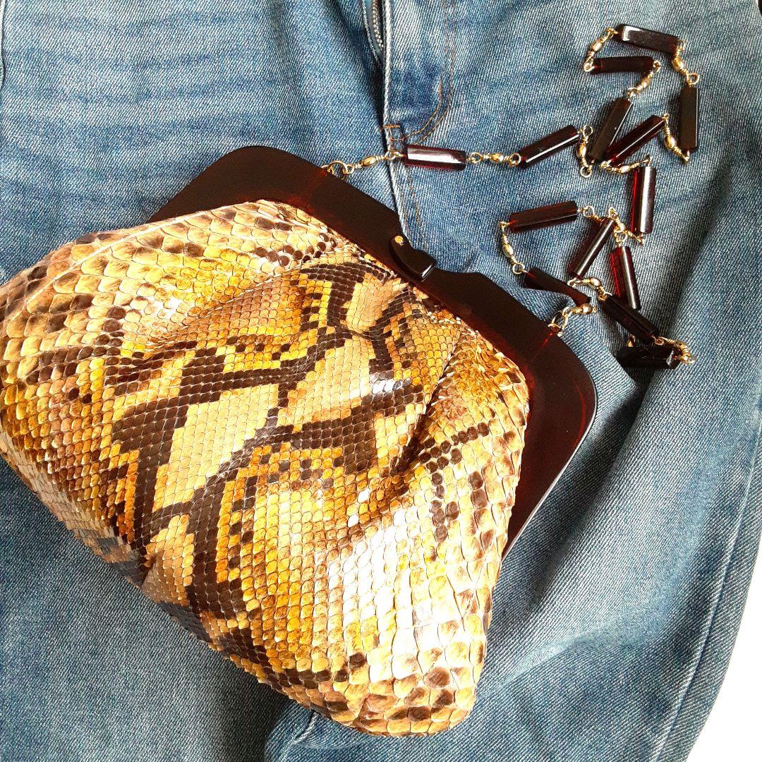 【新品未使用】ヘビ革 クラッチバッグ スネークパターン