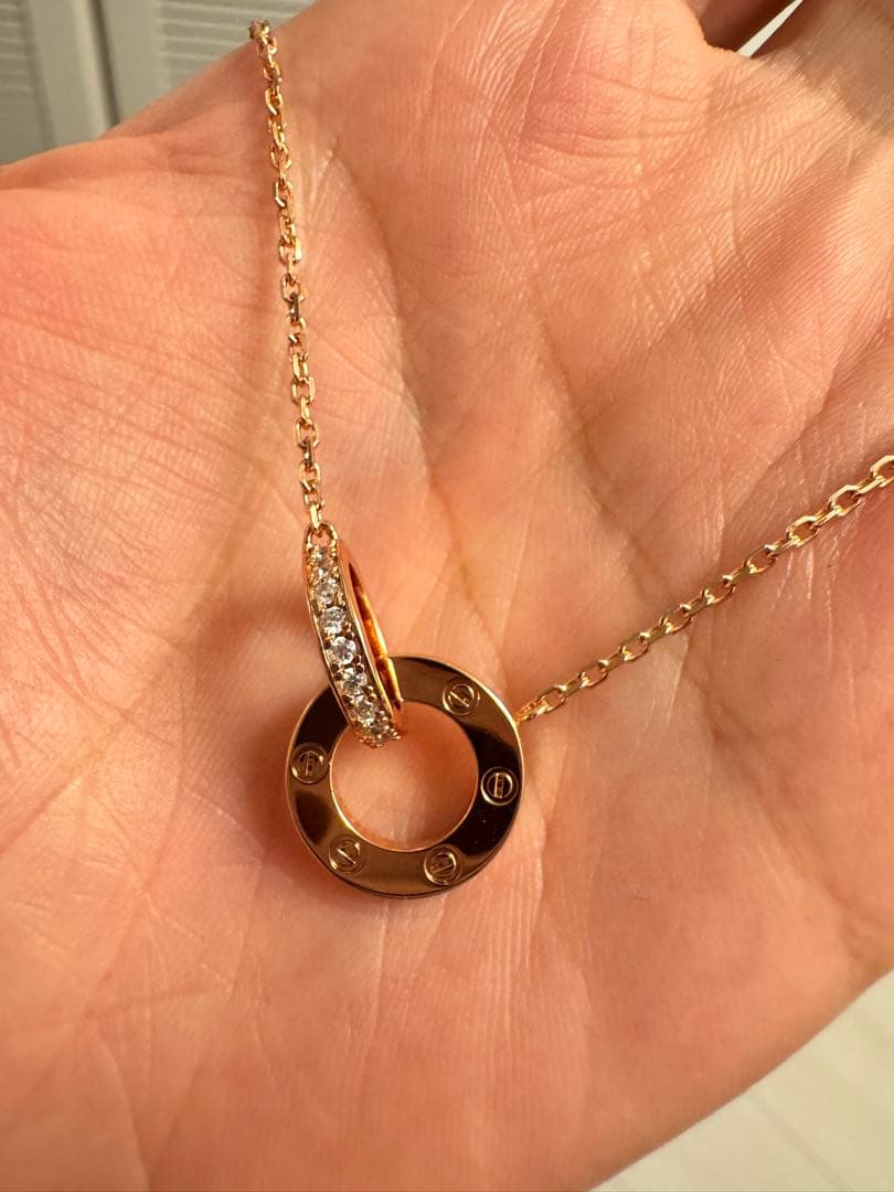 ローズゴールド ダブルリング ネックレス