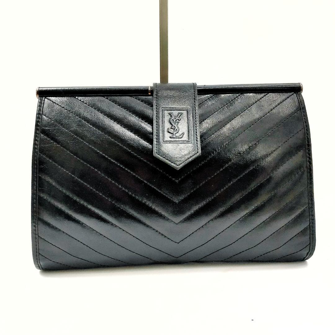 サンローラン　Vステッチ 黒 カサンドラ クラッチバッグ