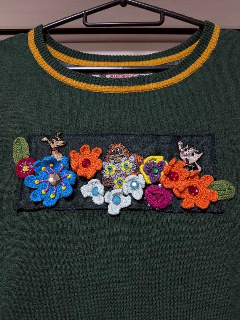 アルベロ2608◆ダークグリーン 花柄刺繍 長袖チュニック