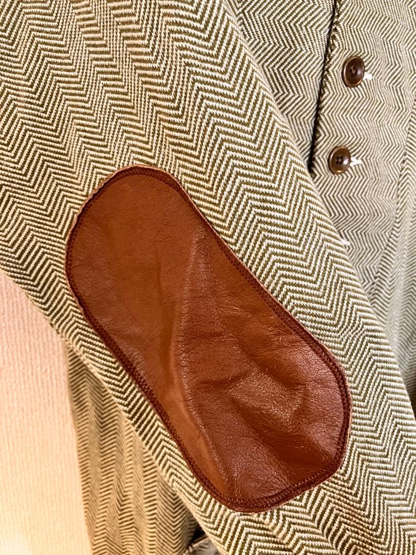 キャピタル　ヘリンボーンショールカラーニット　エルボーパッチ　サイズL