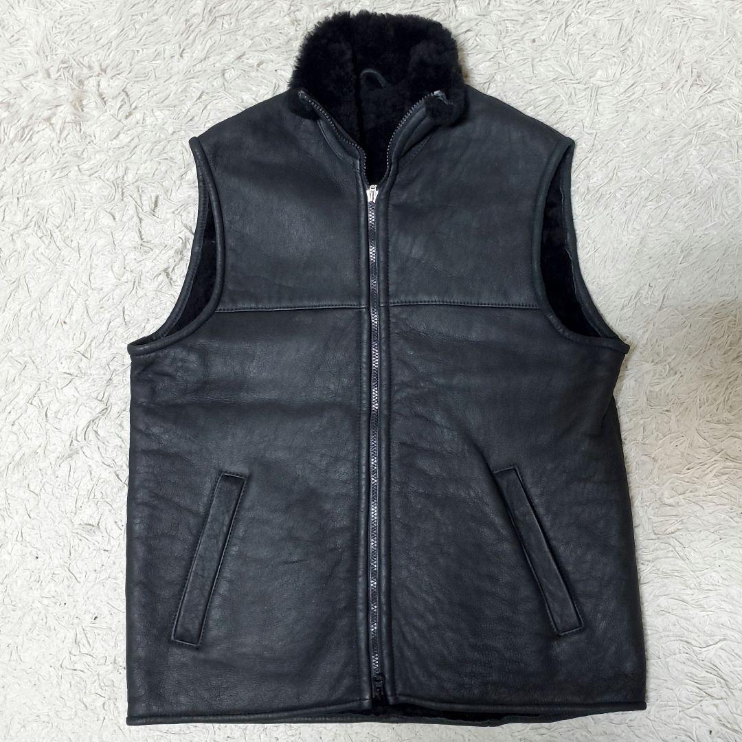 極美品 ブルガリア製 リアルムートンベスト 羊革 ラムレザー XL 黒