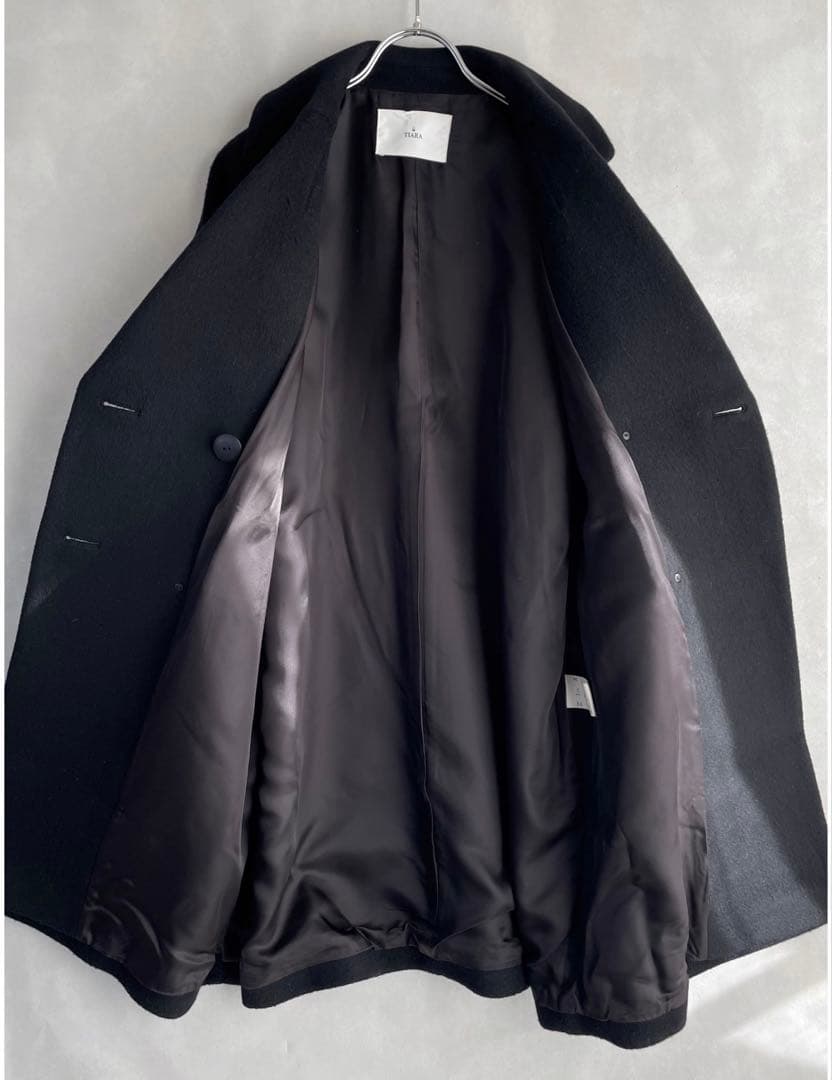 美品✨ティアラ　6.4万　ウール　ダブルブレスト　　コクーンPコート　黒　F