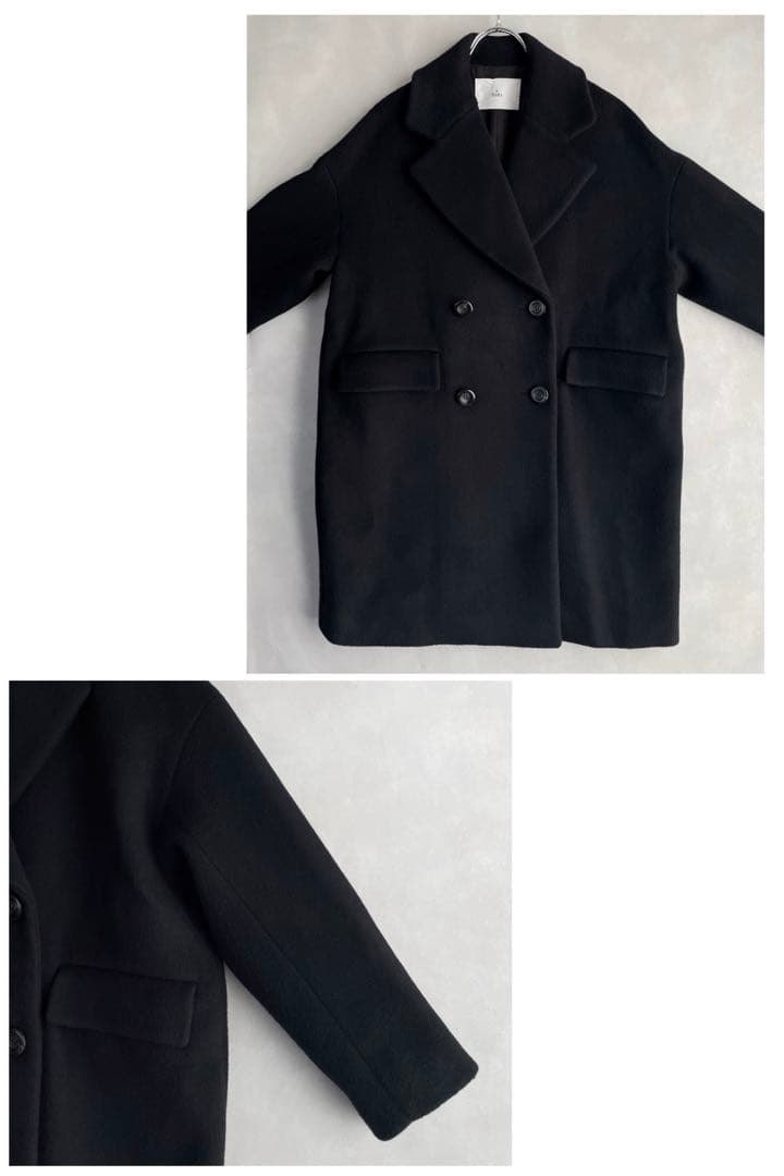 美品✨ティアラ　6.4万　ウール　ダブルブレスト　　コクーンPコート　黒　F