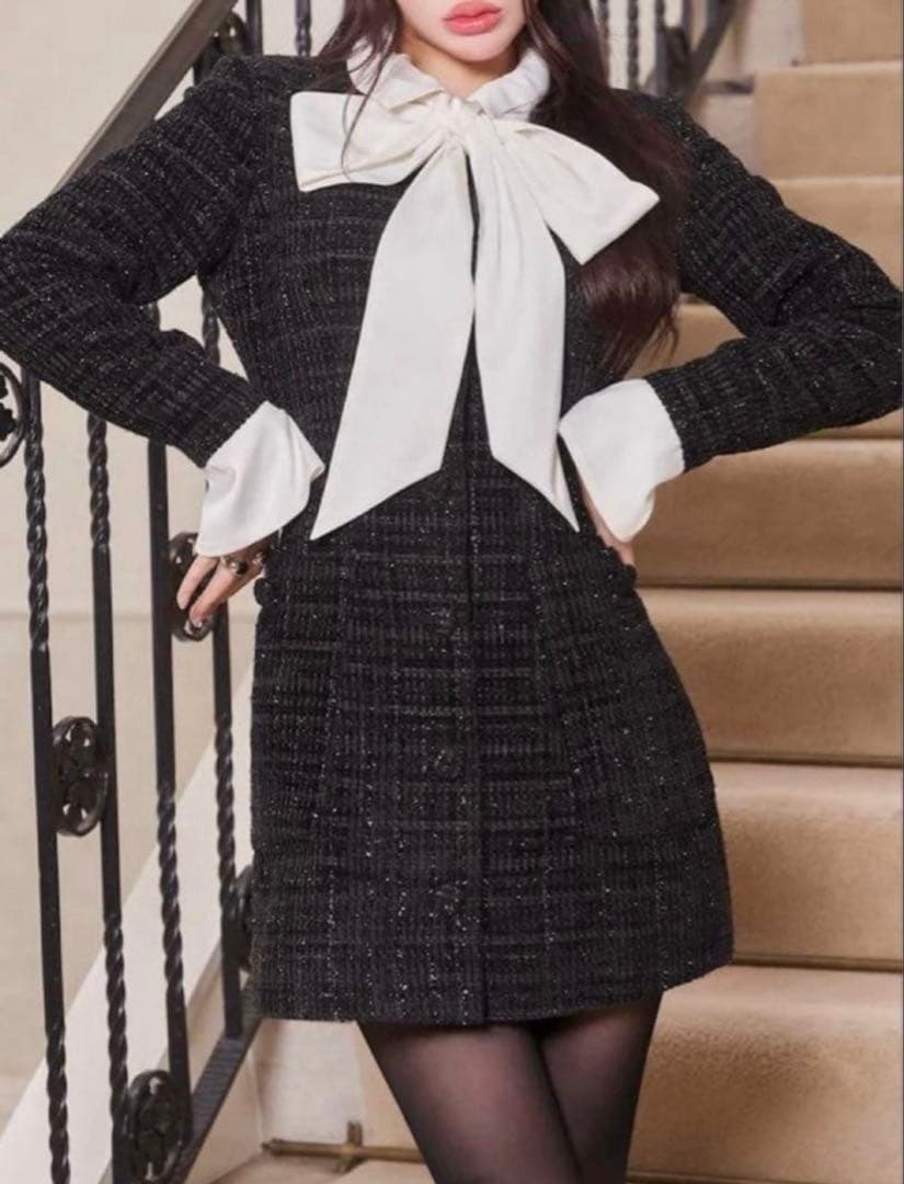 Darich ダーリッチ クラシカルボウタイツイードミニワンピース