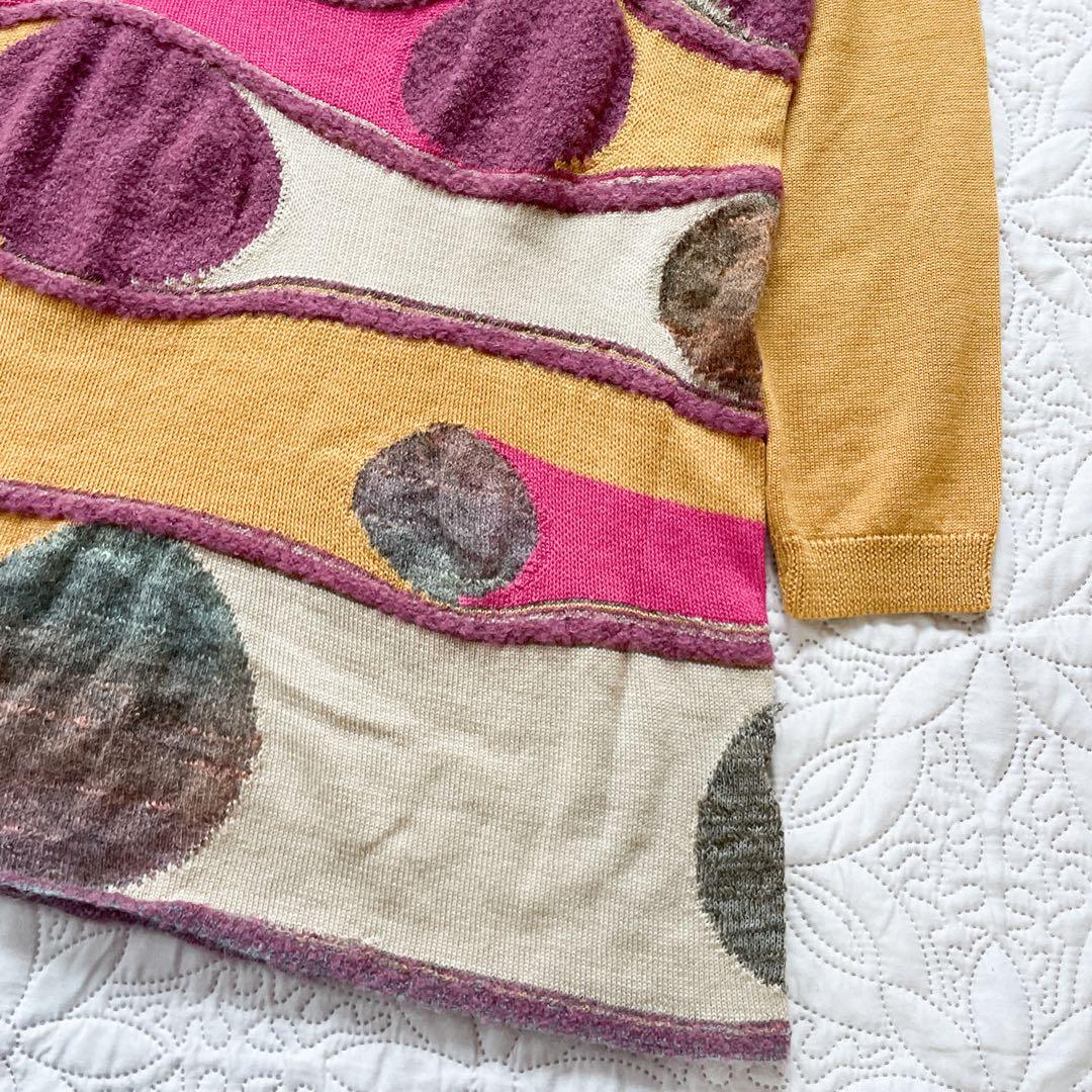 新品未使用　エムアンドキョウコ　ニット　チュニック　セーター　総柄　黄色　S1