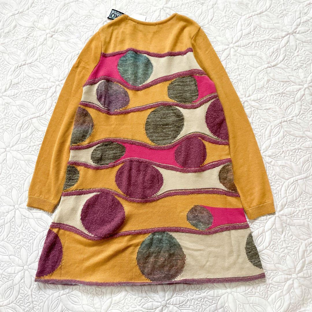 新品未使用　エムアンドキョウコ　ニット　チュニック　セーター　総柄　黄色　S1