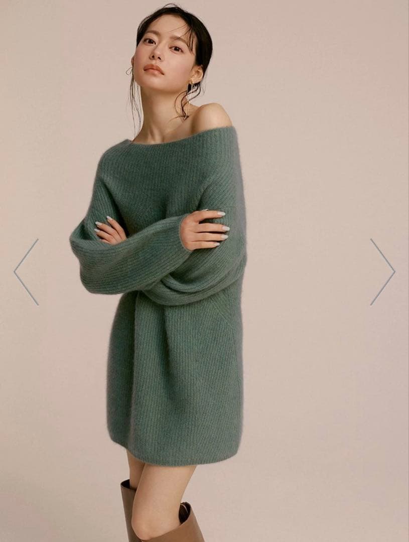 【タグ付未使用】snidel ラクーンミニニットワンピース　グリーン