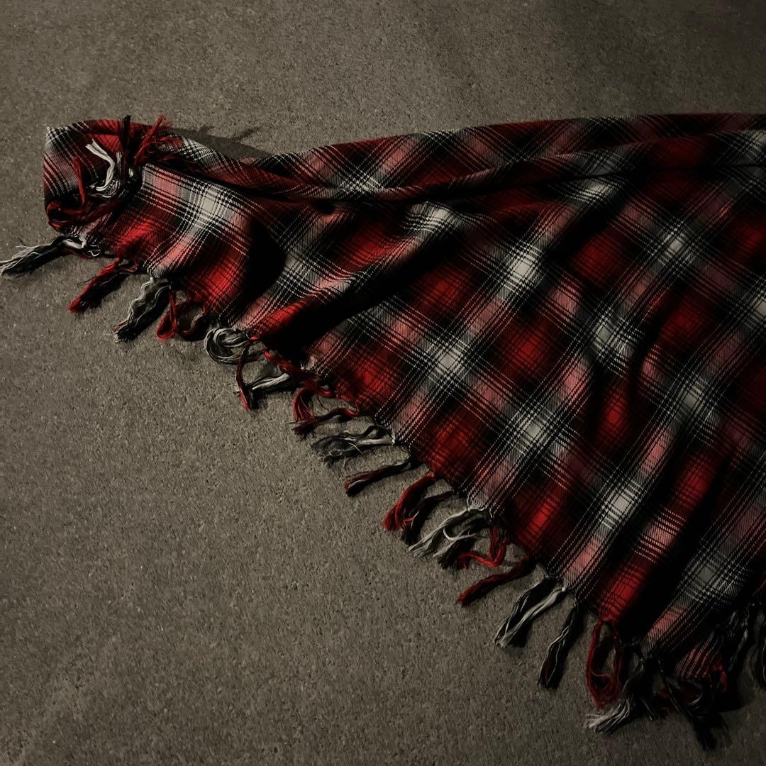 【希少】大判ストール archive 赤 黒 腰巻 グランジ フリンジ