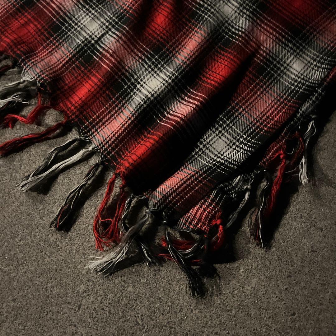 【希少】大判ストール archive 赤 黒 腰巻 グランジ フリンジ