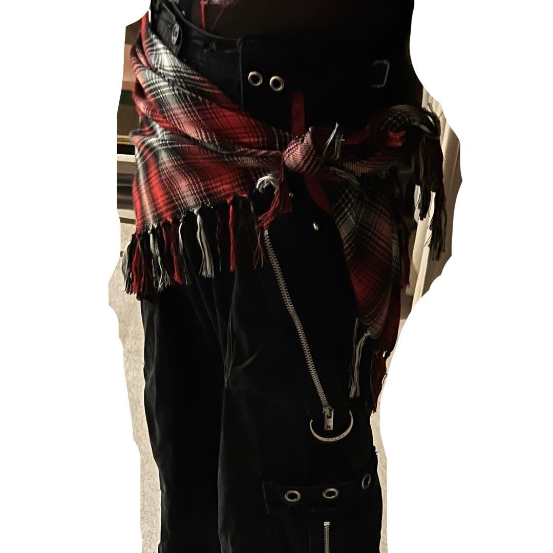 【希少】大判ストール archive 赤 黒 腰巻 グランジ フリンジ