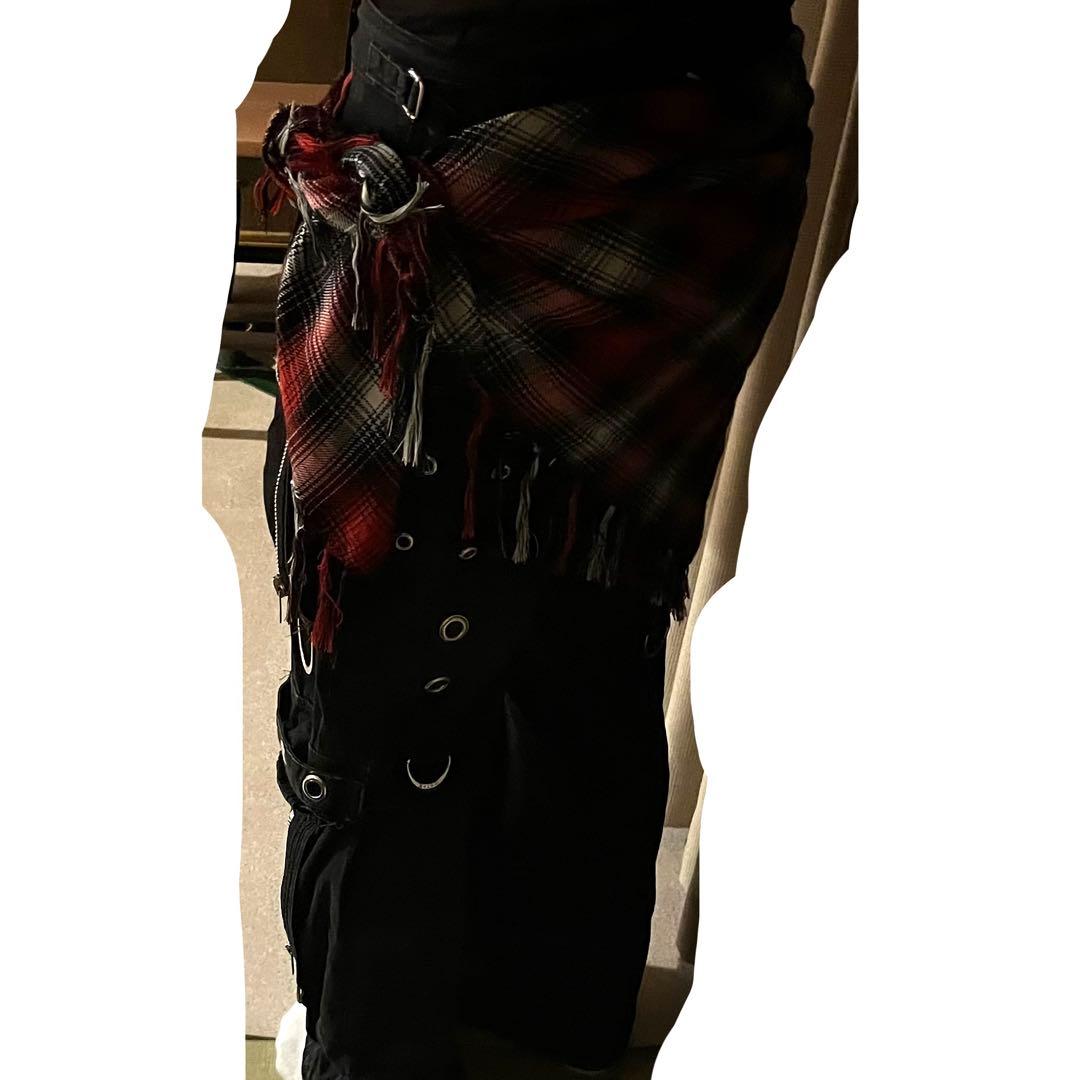 【希少】大判ストール archive 赤 黒 腰巻 グランジ フリンジ