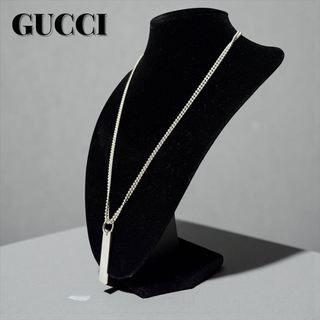 《極美品》グッチ ネックレス ダブルボール チェーン プレート シルバー 925
