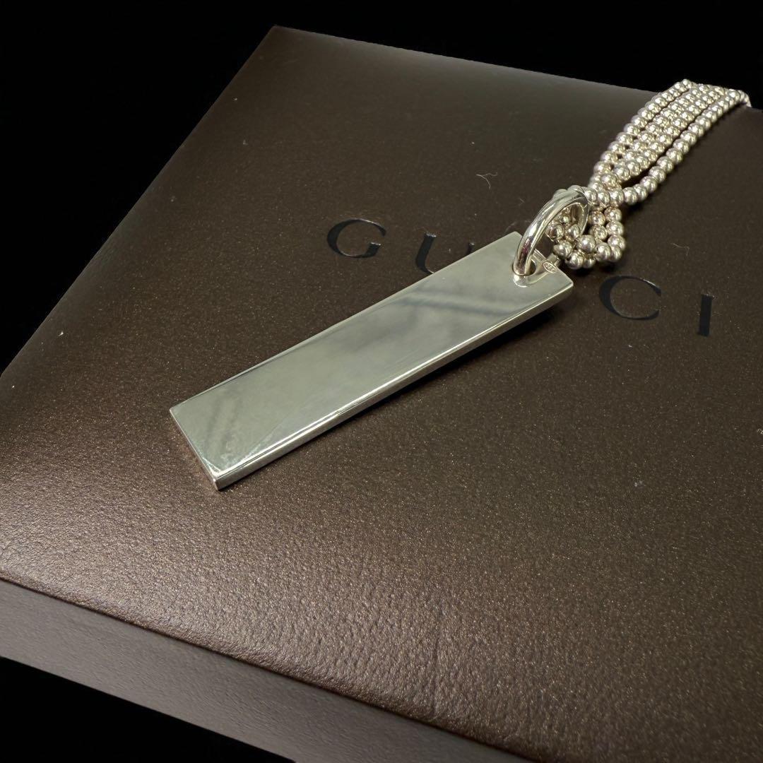 《極美品》グッチ ネックレス ダブルボール チェーン プレート シルバー 925